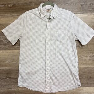Faherty Shirt Men's M White Blue Dot Button Up Short Sleeve Reg Fit EUC